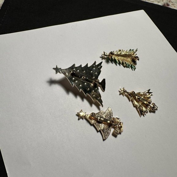 Lot Of 4 Christmas Tree Holiday Brooch Pins Gold Tone Vintage - Modern - Picture 10 of 10